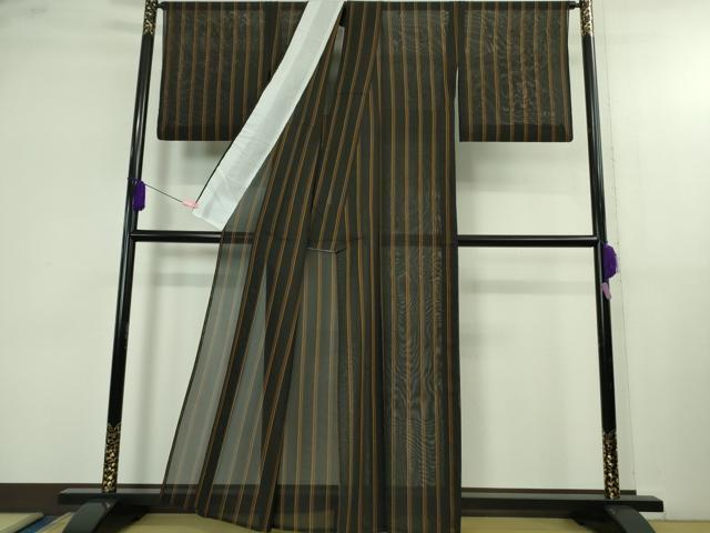 平和屋本店＊希少　夏物　本場黄八丈　夏黄八　黒八丈　紗紬　縞　逸品　DZAB4099kh6