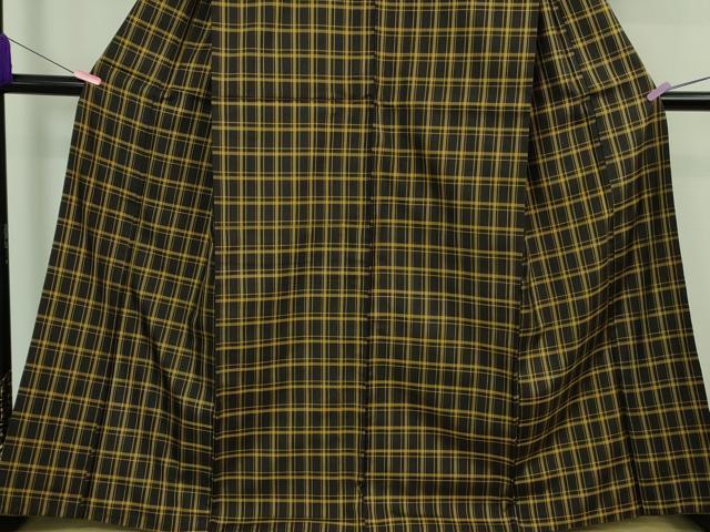 平和屋本店●極上　本場黄八丈　黒八丈　まるまなこ　紬　手織　伝統工芸士:西條謹一　赤坂きみ子　格子　証紙付き　逸品　DZAB4100kh6