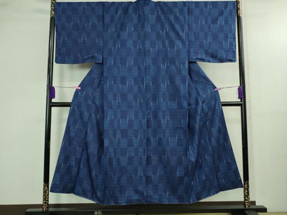 平和屋本店●超希少　男性　日本工芸会正会員　秋山眞和　綾の手紬　手織　本藍染　市松文様　反端付き　逸品　未使用　DZAB4102kh6