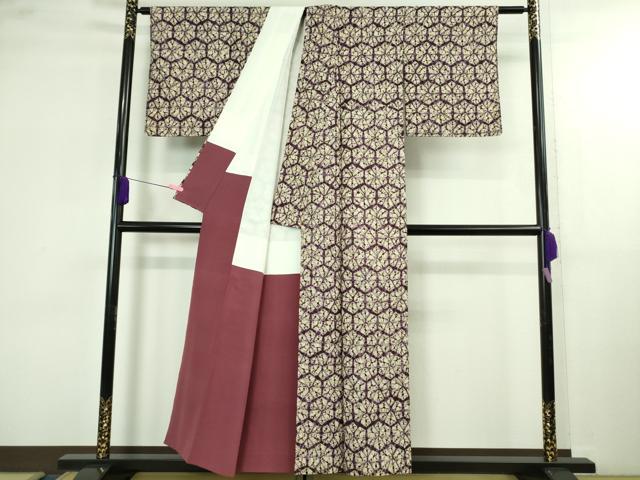 平和屋本店●極上　岩手の匠　草紫堂　南部絞り　紫根染　紬　麻の葉　亀甲　正絹　逸品　DZAB4104kh6