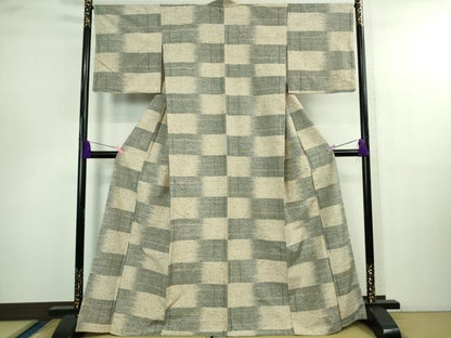 平和屋着物●極上　ぜんまい紬　市松文様　逸品　DZAB4110kh6