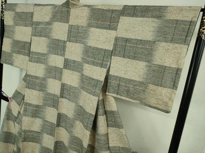 平和屋着物●極上　ぜんまい紬　市松文様　逸品　DZAB4110kh6