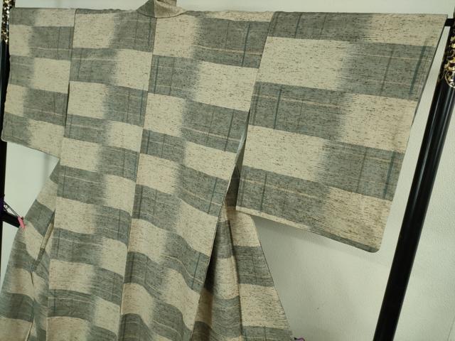 平和屋着物●極上　ぜんまい紬　市松文様　逸品　DZAB4110kh6