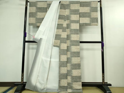 平和屋着物●極上　ぜんまい紬　市松文様　逸品　DZAB4110kh6