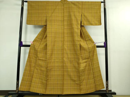 平和屋本店▽極上 山下八百子 本場黄八丈 紬 市松綾織 単衣 格子 逸品 未使用 DZAB4111kh6