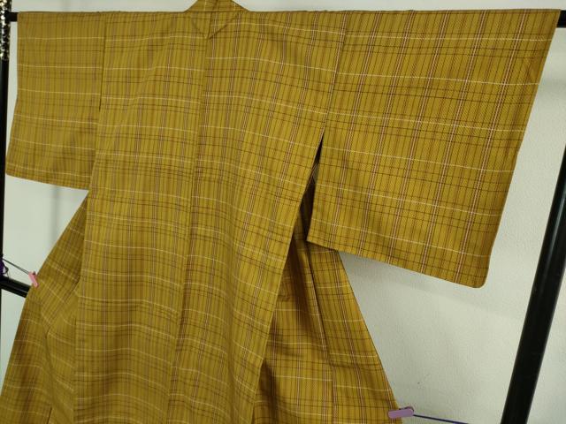 平和屋本店▽極上 山下八百子 本場黄八丈 紬 市松綾織 単衣 格子 逸品 未使用 DZAB4111kh6