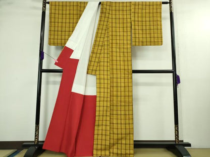 平和屋着物●極上　無形文化財　本場黄八丈　近藤傳　草木染　手織　紬　格子　逸品　DZAB4112kh6