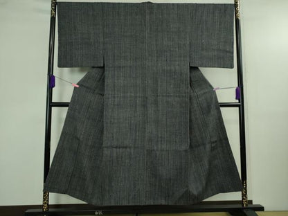 平和屋本店●極上　男性　浦野理一　経節紬　縞　藍墨茶色×濃藍色　逸品　DZAB4115kh6