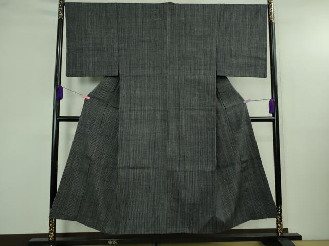 平和屋本店●極上　男性　浦野理一　経節紬　縞　藍墨茶色×濃藍色　逸品　DZAB4115kh6