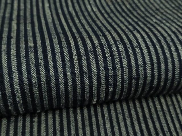 平和屋本店●極上　男性　浦野理一　経節紬　縞　藍墨茶色×濃藍色　逸品　DZAB4115kh6