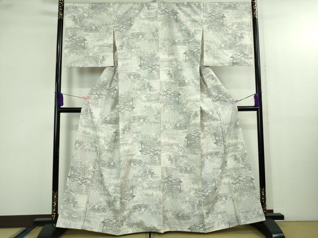 平和屋着物●極上　本場大島紬　白大島　7マルキ　人物風景花文　逸品　DZAB4123kh6