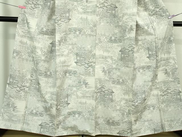 平和屋着物●極上　本場大島紬　白大島　7マルキ　人物風景花文　逸品　DZAB4123kh6