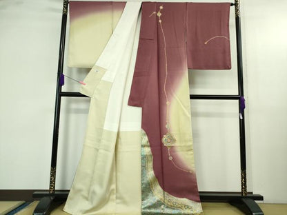 平和屋本店●極上 螺鈿作家 甲斐泰造 訪問着 螺鈿 パール 辰砂織 花菱 暈し染め 金彩 銀通し地 反端付き 逸品 DZAB4128kh6