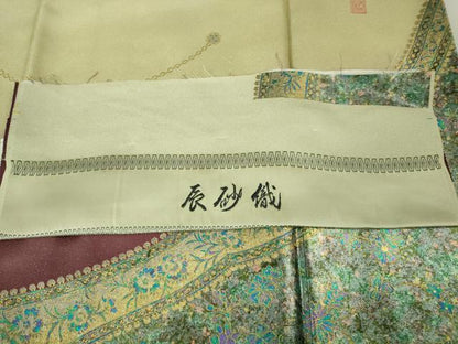 平和屋本店●極上 螺鈿作家 甲斐泰造 訪問着 螺鈿 パール 辰砂織 花菱 暈し染め 金彩 銀通し地 反端付き 逸品 DZAB4128kh6