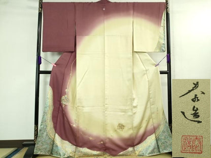 平和屋本店●極上 螺鈿作家 甲斐泰造 訪問着 螺鈿 パール 辰砂織 花菱 暈し染め 金彩 銀通し地 反端付き 逸品 DZAB4128kh6