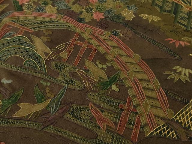 平和屋本店●極上　中国三大刺繍　スワトウ刺繍　汕頭刺繍　相良刺繍　総刺繍　訪問着　渡橋風景　暈し染め　金糸　逸品　DZAB4132kh6