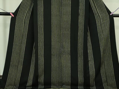 平和屋着物●極上　小紋　絞り染め　間道　黒地　逸品　DZAB4133kh6