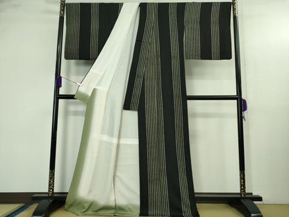 平和屋着物●極上　小紋　絞り染め　間道　黒地　逸品　DZAB4133kh6