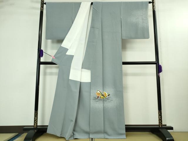 平和屋本店●極上 人間国宝・羽田登喜男 訪問着 鴛鴦 たたき染め 薄い舛花色地 金銀彩 逸品 DZAB4134kh6