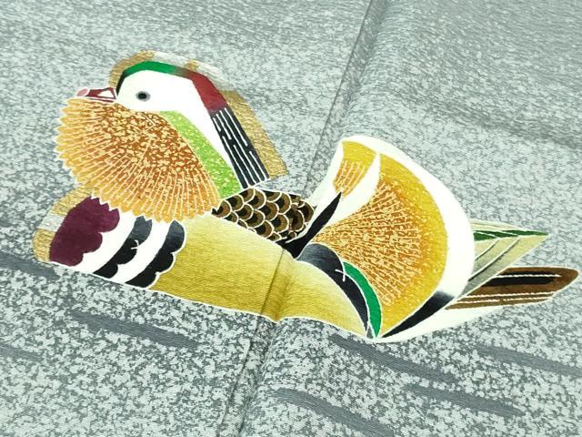 平和屋本店●極上 人間国宝・羽田登喜男 訪問着 鴛鴦 たたき染め 薄い舛花色地 金銀彩 逸品 DZAB4134kh6