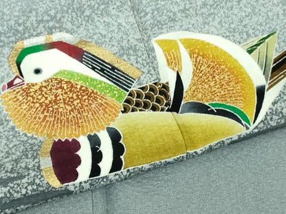 平和屋本店●極上 人間国宝・羽田登喜男 訪問着 鴛鴦 たたき染め 薄い舛花色地 金銀彩 逸品 DZAB4134kh6