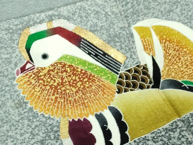 平和屋本店●極上 人間国宝・羽田登喜男 訪問着 鴛鴦 たたき染め 薄い舛花色地 金銀彩 逸品 DZAB4134kh6
