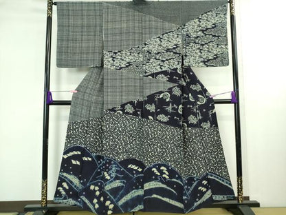 平和屋本店●極上 藍香房 訪問着 天然藍染 立波に千鳥 笹竹 ふくら雀 花萩 逸品 DZAB4135kh6
