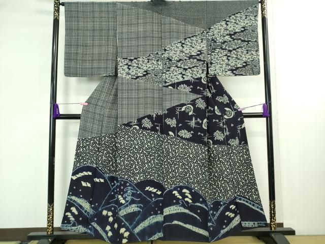 平和屋本店●極上 藍香房 訪問着 天然藍染 立波に千鳥 笹竹 ふくら雀 花萩 逸品 DZAB4135kh6