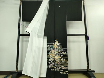 平和屋本店●極上 金彩友禅 卓越技能者・名工・和田光正 黒留袖 花束文 金銀彩 逸品 DZAB4144kh6