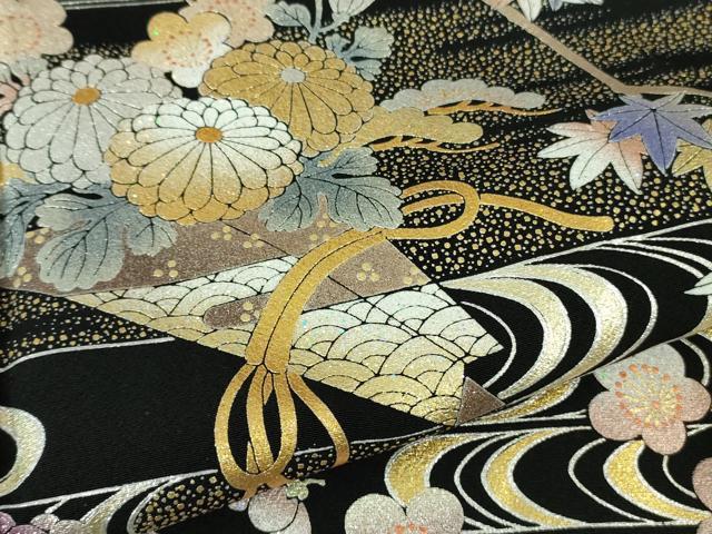平和屋本店●極上 金彩友禅 卓越技能者・名工・和田光正 黒留袖 花束文 金銀彩 逸品 DZAB4144kh6