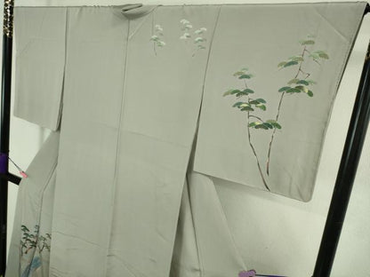 平和屋着物●極上　十日町　加賀草木友禅の第一人者　田村哲彦　訪問着　蓑亀　暈し染め　素鼠色地　逸品　DZAB4146kh6