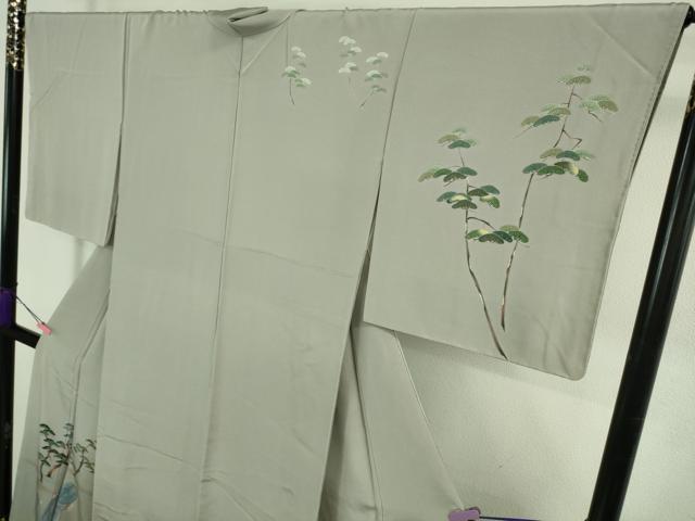 平和屋着物●極上　十日町　加賀草木友禅の第一人者　田村哲彦　訪問着　蓑亀　暈し染め　素鼠色地　逸品　DZAB4146kh6