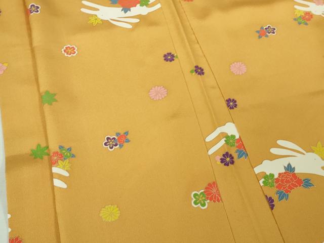 平和屋本店∞極上　長羽織　飛兎　うさぎ　舞花　柑子色地　金彩　反端付き　逸品　未使用　DZAB4147kh6
