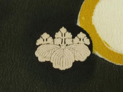 平和屋本店●極上 アンティーク 大正ロマン 振袖 駒刺繍 扇面松竹梅 黒地 金彩 逸品 DZAB4151kh6