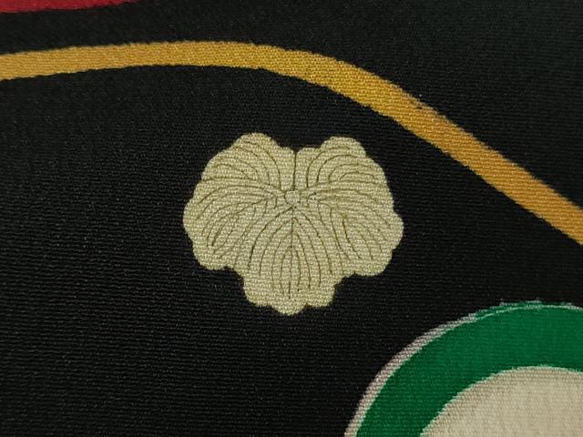 平和屋本店●極上 アンティーク 大正ロマン 振袖 駒刺繍 几帳檜扇花文 黒地 暈し染め 金彩 逸品 DZAB4154kh6