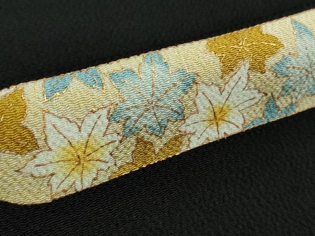 平和屋着物●極上　小紋　楓　黒地　鬼しぼ縮緬　金彩　逸品　DZAB4155kh6