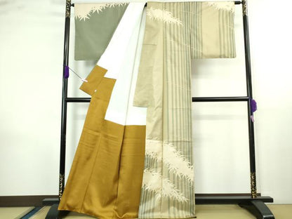 平和屋着物●極上　世界的友禅作家　千地泰弘　本場染大島紬　訪問着　笹竹　逸品　未使用　DZAB4157kh6