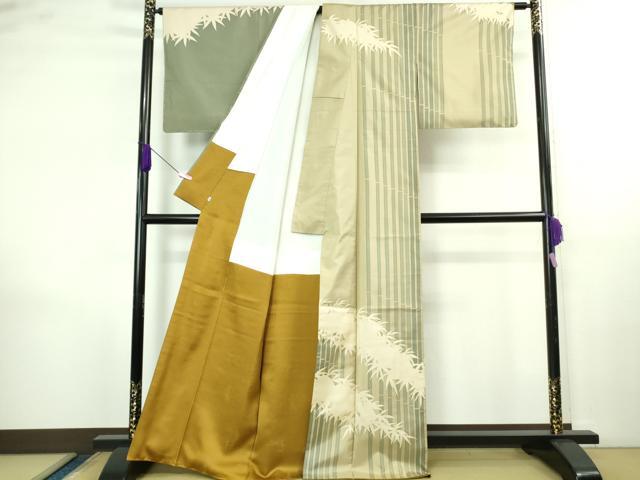 平和屋着物●極上　世界的友禅作家　千地泰弘　本場染大島紬　訪問着　笹竹　逸品　未使用　DZAB4157kh6