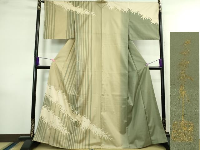 平和屋着物●極上　世界的友禅作家　千地泰弘　本場染大島紬　訪問着　笹竹　逸品　未使用　DZAB4157kh6