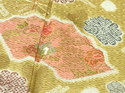 平和屋本店●極上 創業460年・千總 訪問着 駒刺繍 地紙花文 芥子色地 金彩 小田急百貨店扱い 逸品 DZAB4159kh6