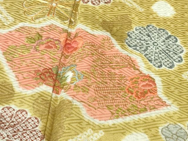 平和屋本店●極上 創業460年・千總 訪問着 駒刺繍 地紙花文 芥子色地 金彩 小田急百貨店扱い 逸品 DZAB4159kh6