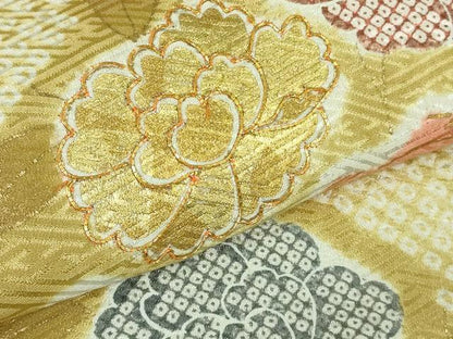 平和屋本店●極上 創業460年・千總 訪問着 駒刺繍 地紙花文 芥子色地 金彩 小田急百貨店扱い 逸品 DZAB4159kh6