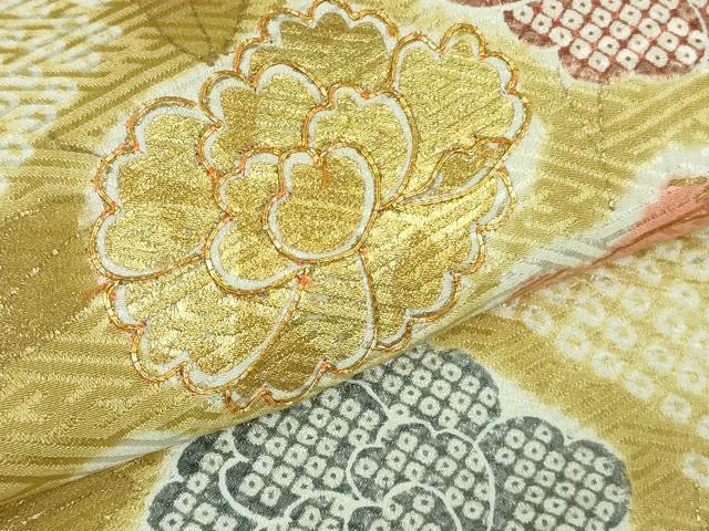 平和屋本店●極上 創業460年・千總 訪問着 駒刺繍 地紙花文 芥子色地 金彩 小田急百貨店扱い 逸品 DZAB4159kh6