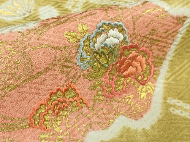 平和屋本店●極上 創業460年・千總 訪問着 駒刺繍 地紙花文 芥子色地 金彩 小田急百貨店扱い 逸品 DZAB4159kh6
