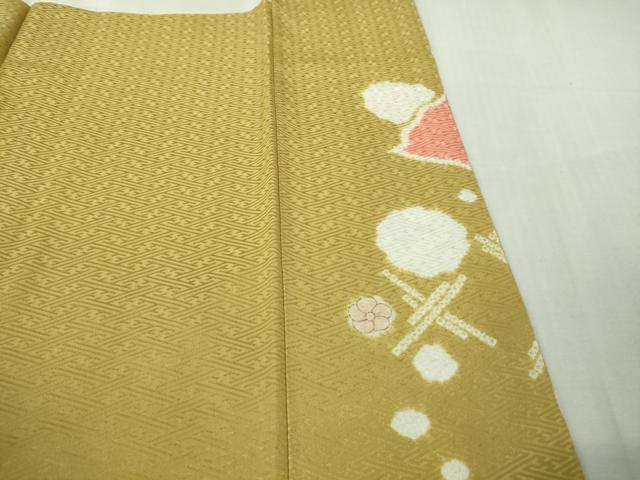 平和屋本店●極上 創業460年・千總 訪問着 駒刺繍 地紙花文 芥子色地 金彩 小田急百貨店扱い 逸品 DZAB4159kh6