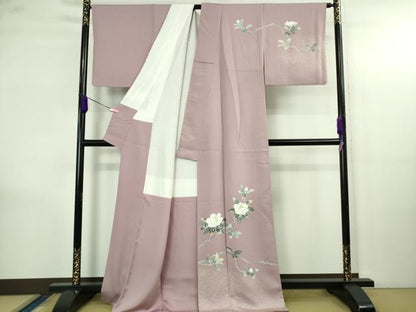 平和屋本店●極上　人間国宝・羽田登喜男　訪問着　枝花文　たたき染め　紅藤色地　逸品　DZAB4162kh6