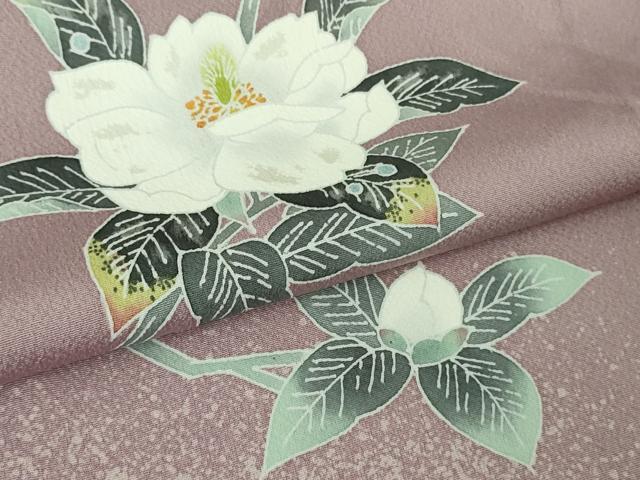 平和屋本店●極上　人間国宝・羽田登喜男　訪問着　枝花文　たたき染め　紅藤色地　逸品　DZAB4162kh6