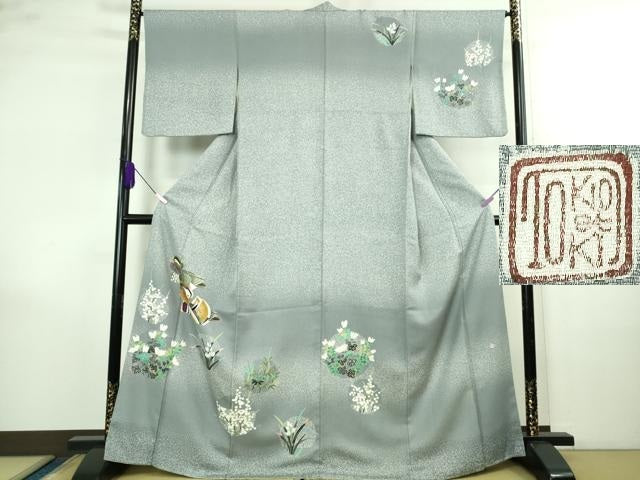 平和屋本店●極上　人間国宝　羽田登喜男　TOKIOetTOKI　訪問着　鴛鴦　花丸文　たたき染め　逸品　DZAB4163kh6