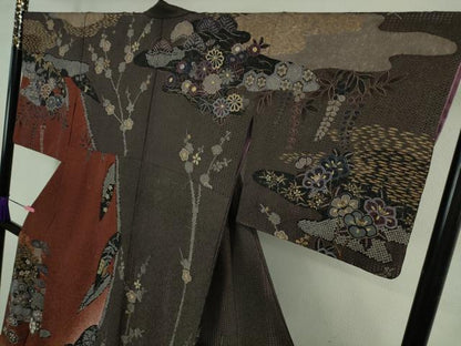 平和屋着物●極上　中国三大刺繍　スワトウ刺繍　汕頭刺繍　訪問着　草花文　暈し染め　金糸　金通し地　逸品　DZAB4165kh6