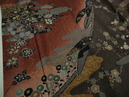 平和屋着物●極上　中国三大刺繍　スワトウ刺繍　汕頭刺繍　訪問着　草花文　暈し染め　金糸　金通し地　逸品　DZAB4165kh6